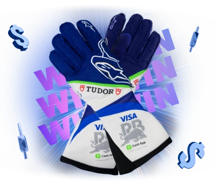 3D image of racing gloves with glowing dollar icons representing XMTrading’s limited-time promotions, prizes, and seasonal trading rewards.
