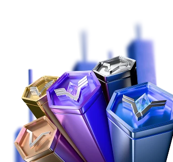 Promotional banner with colorful digital tokens representing XMTrading Loyalty Program tiers.