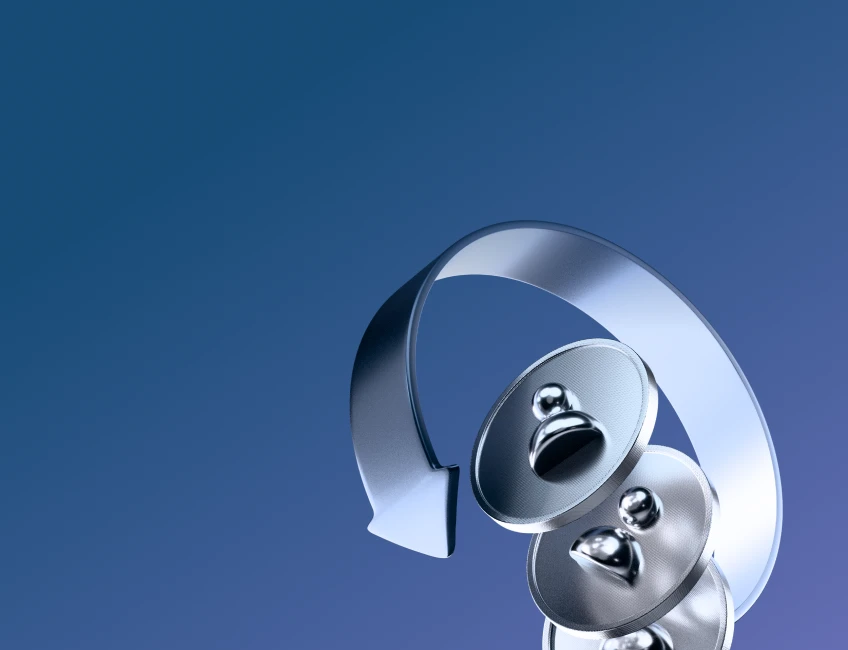 XMTrading client retention concept with metallic circular icons symbolising returning and loyal clients