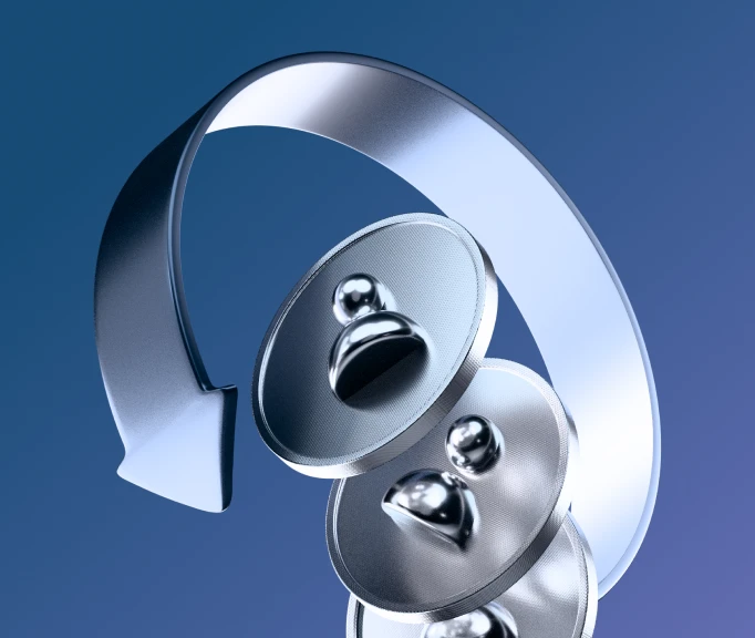 XMTrading client retention concept with metallic circular icons symbolising returning and loyal clients