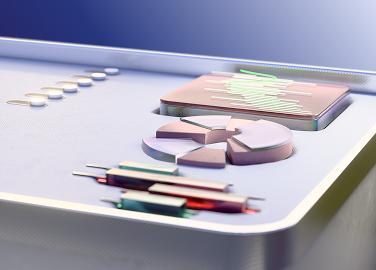 3D trading dashboard with pie charts and data screens, illustrating XMTrading Chapter 5: Fundamental Analysis.