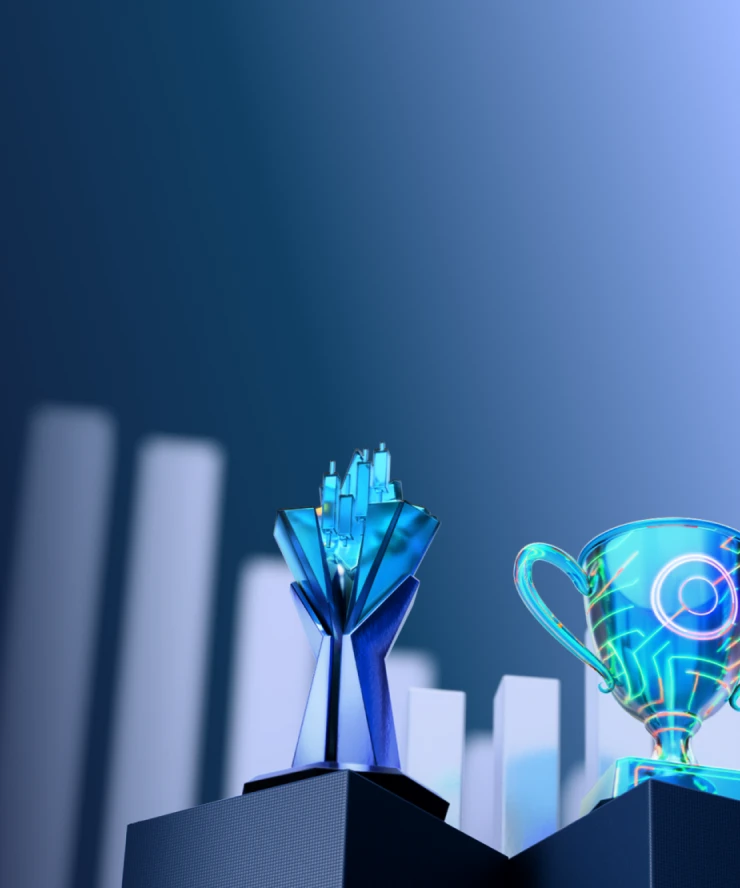 Promotional banner with digital trophies representing XMTrading trading exclusive competitions.