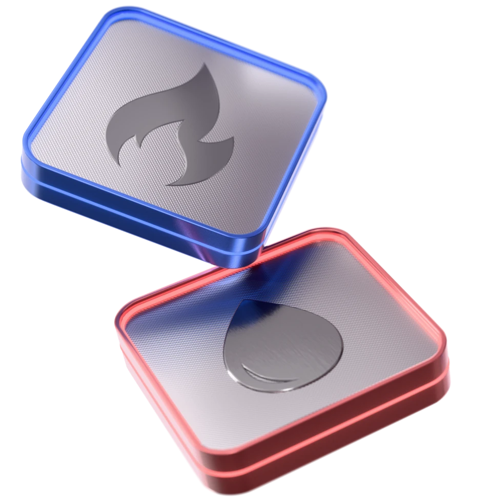 3D icons of energy commodities including a gas, and oil.