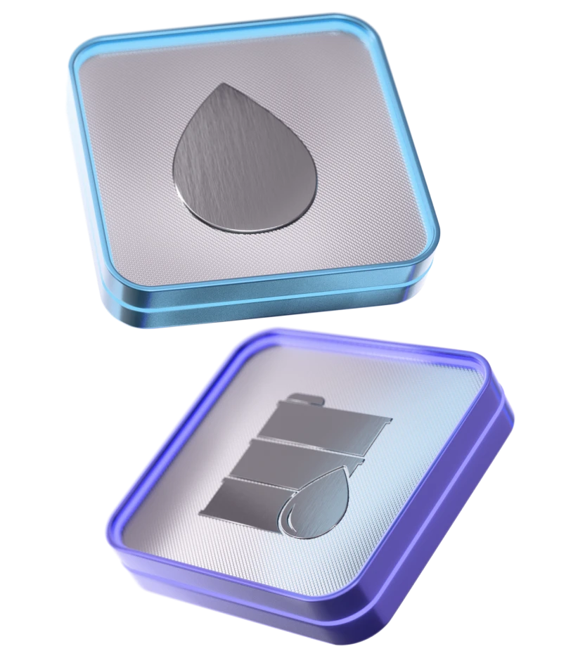 3D icons of energy commodities including a gas, and oil.