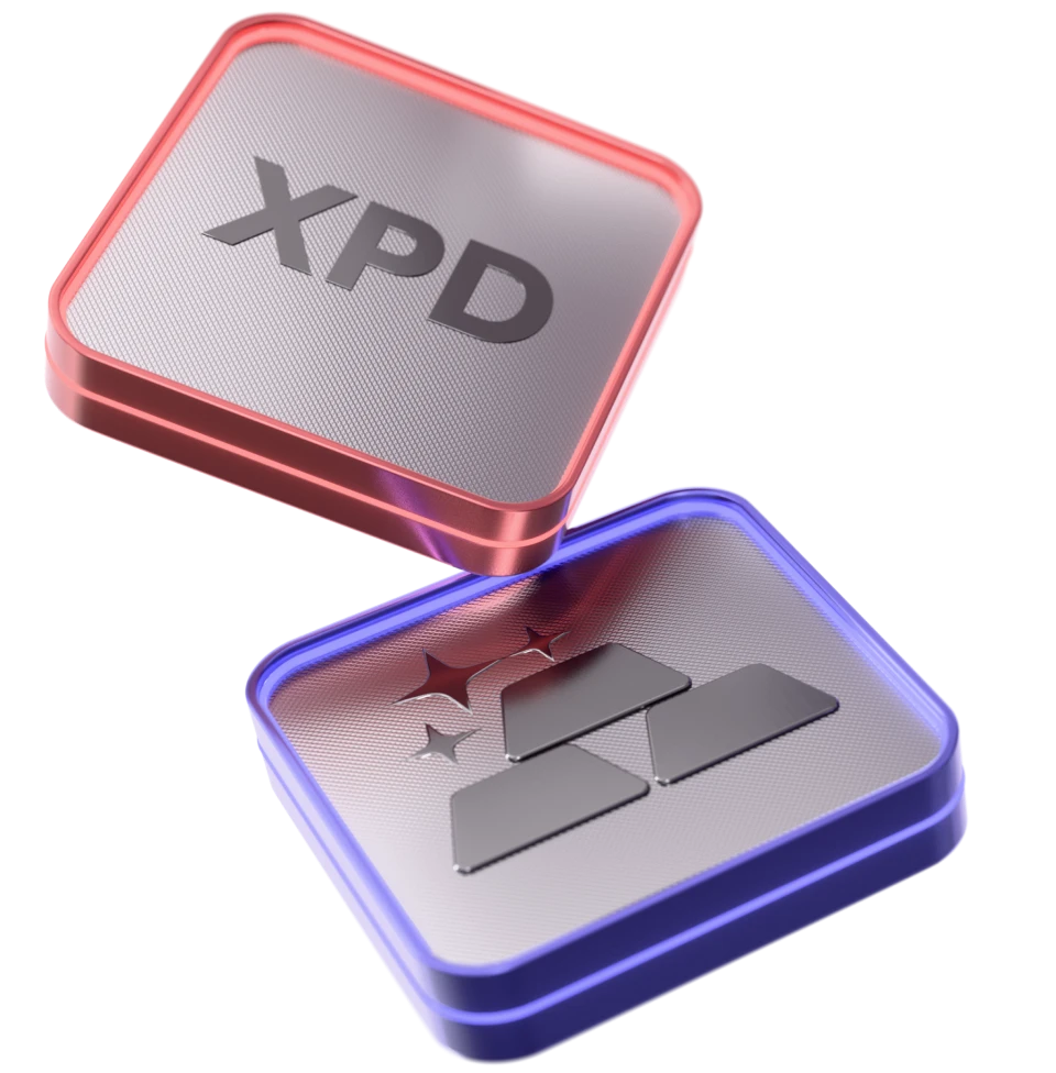 3D icons of precious metals. Gold (XAU), palladium (XPD), and silver bars - floating on a light gradient background.