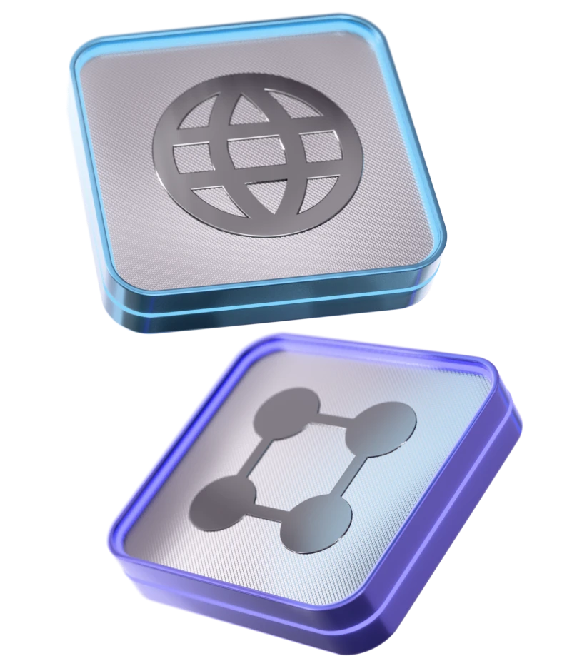 3D icons of thematic indices including AI, global connectivity, electric vehicles, and blockchain.