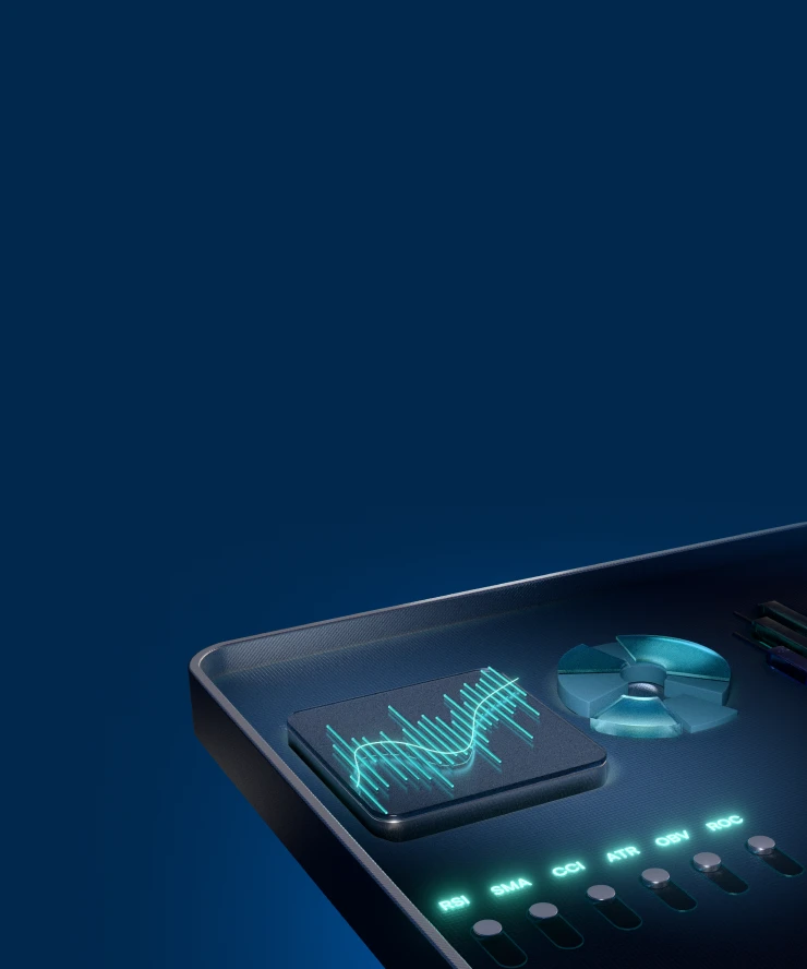 3D illustration of market graphs symbolizing Metatrader 5 feature of enhanced charting suite