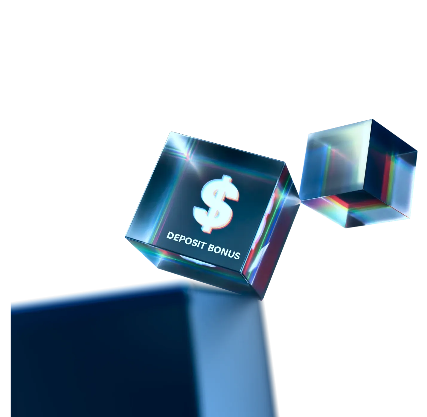 XMTrading deposit bonus visualized as a 3D glass cube, highlighting the opportunity to  your trading funds.