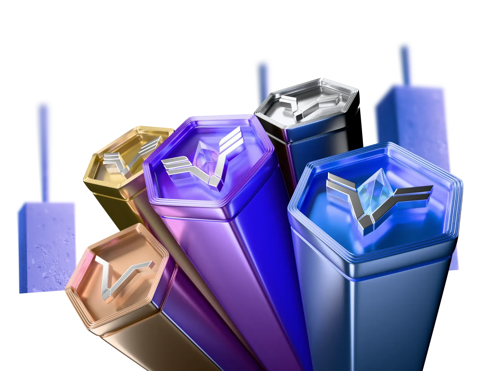 Promotional banner with colorful digital tokens representing XMTrading Loyalty Program tiers.