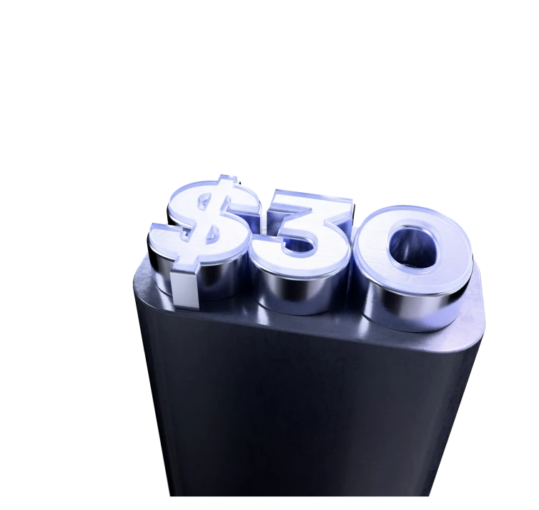 3D currency symbols in a container with soft blue background, representing a no deposit bonus offer
