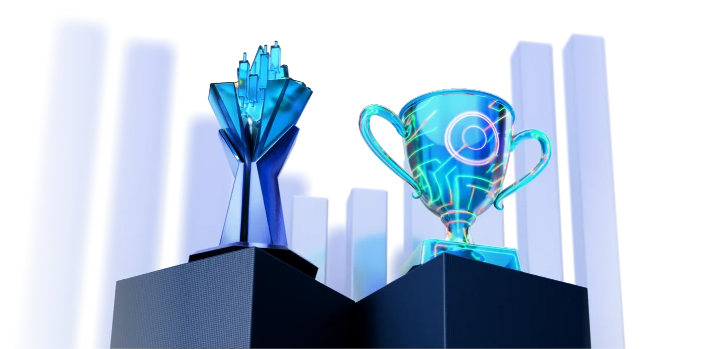 Promotional banner with digital trophies representing XMTrading trading exclusive competitions.