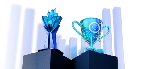 Promotional banner with digital trophies representing XMTrading trading exclusive competitions.