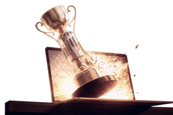 Promotional banner with laptop trophy representing live online trading competitions.