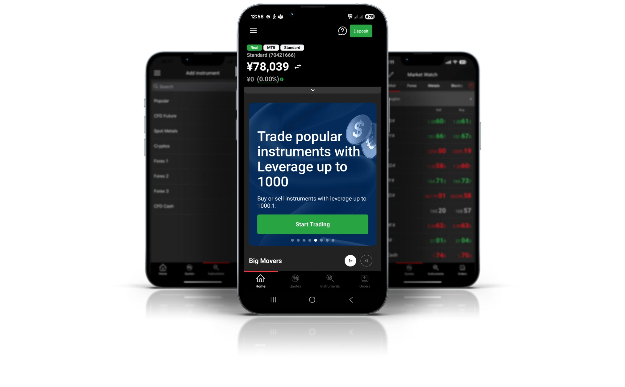 XMTrading mobile app screens