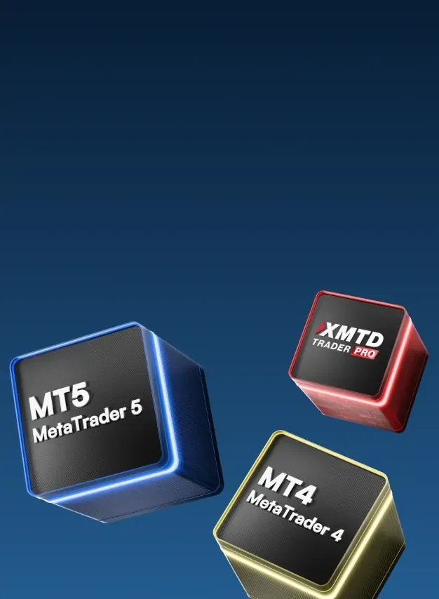 Three trading platform blocks floating in the air, representing supported trading platforms.