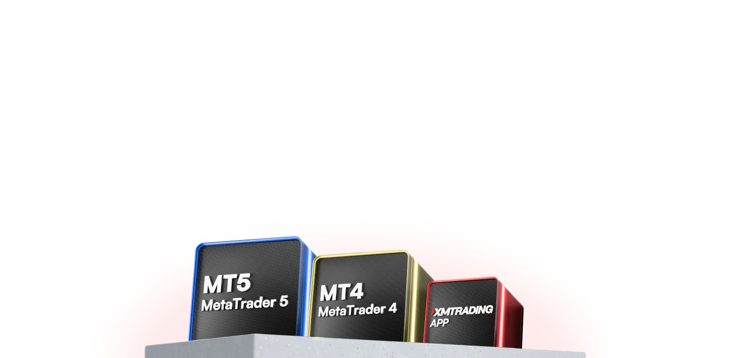 3D blocks displaying MT5, MT4, and XMTrading App logos, representing available trading platforms.
