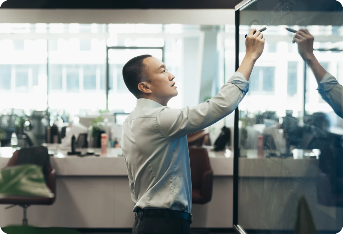 Collaborative office scenes showing diverse teams brainstorming, presenting, and working together in a modern, creative workspace.