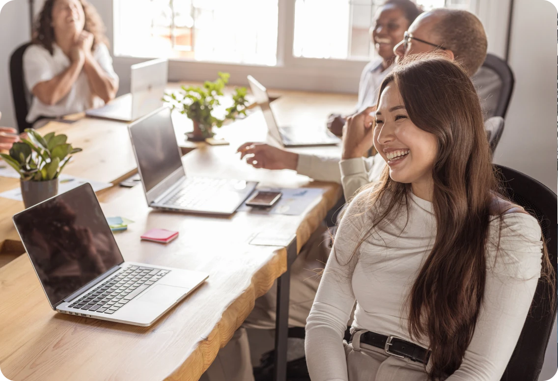 Collaborative office scenes showing diverse teams brainstorming, presenting, and working together in a modern, creative workspace.