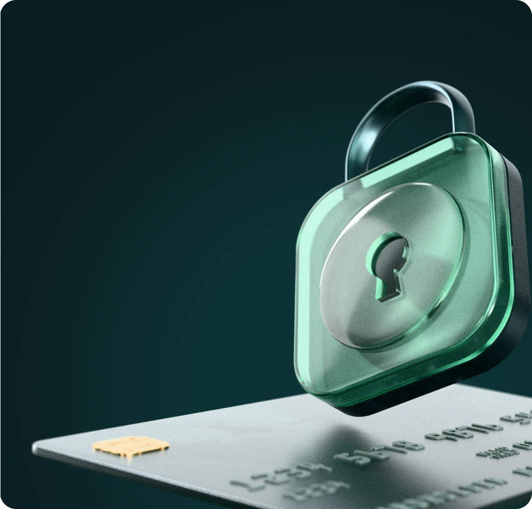 3D illustration of encrypted transactions and secure payment service providers.