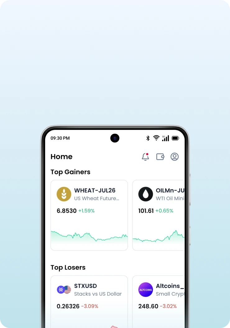 XMTD TraderPro App real-time market dashboard with Top Gainers and Losers.